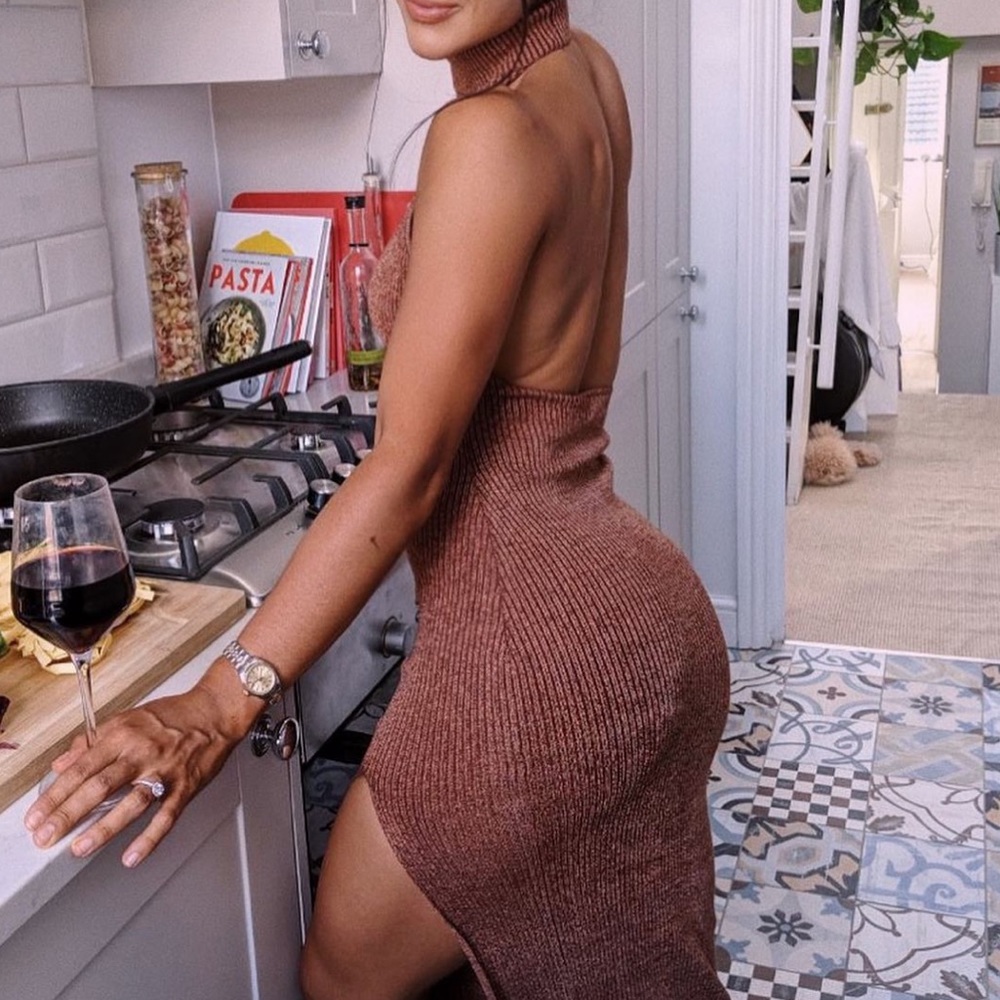 Superdown Brown halter sweater dress